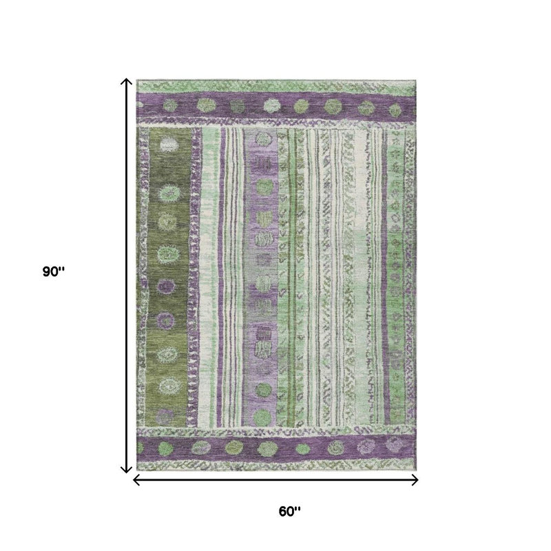 Tapis extérieur lavable rayé mauve et vert 5 pi x 8 pi