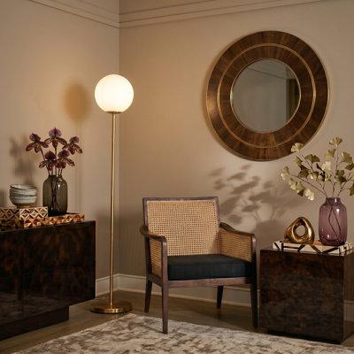 Luna Industrial Modern LED Floor Lamp with Glass Round Globe Shade
