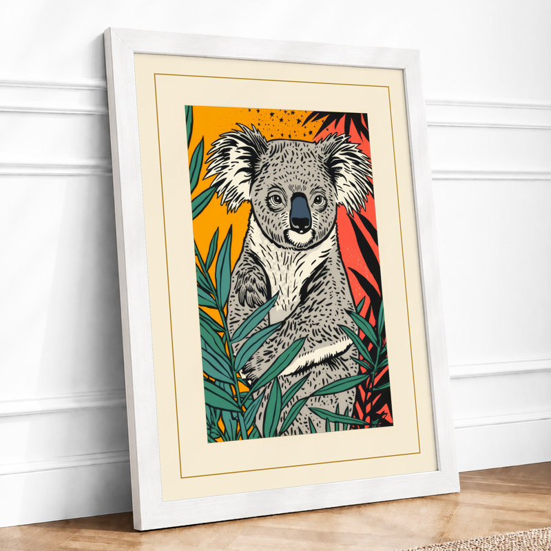 Koala in Foliage Boho - Framed Print, A3 - 42.0 x 29.7 cm, White