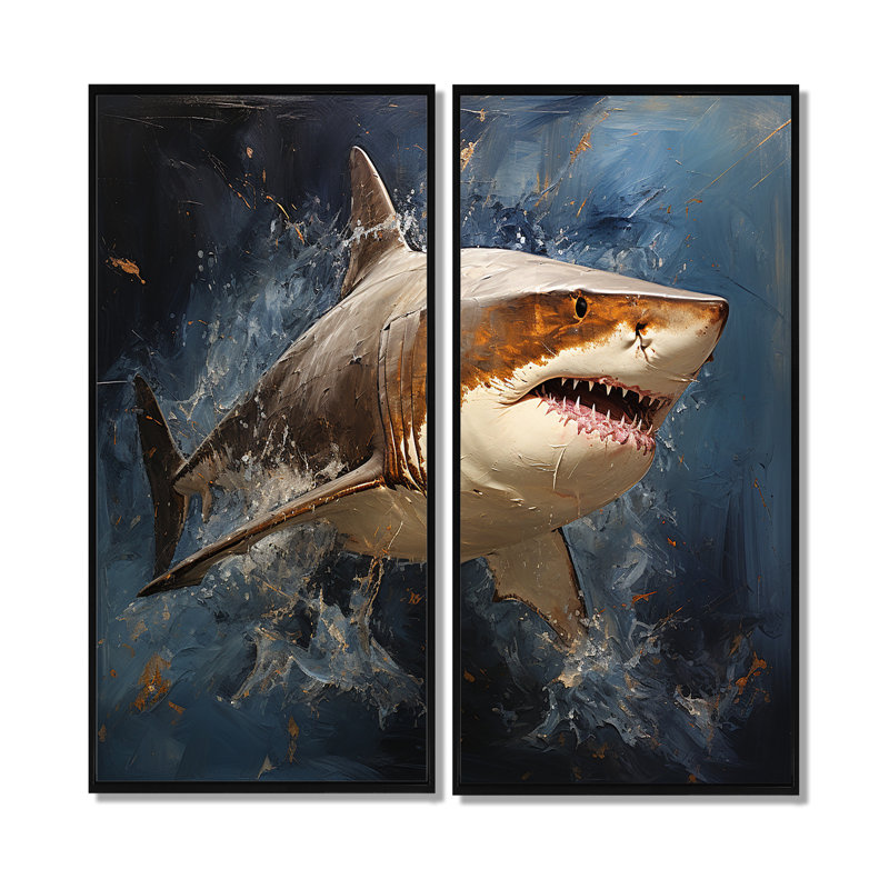 Underwater Shark Attack I - Décoration murale moderne verte, H 20 po x l 24 po, Noir