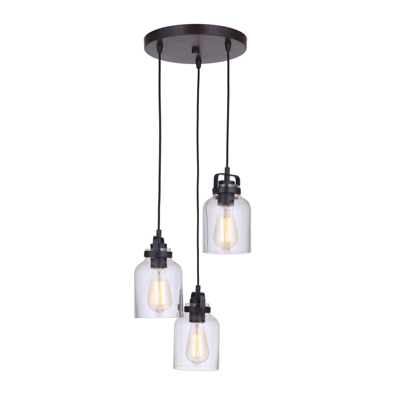 Luminaire suspendu en pot à 3 lumières Barreras, Noir mat / tek foncé