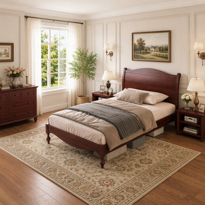 Structure de lit double en bois avec tête de lit, lit plateforme rétro, tête de lit arquée traditionnelle et pied de lit, grand rangement sous le lit, aucun sommier nécessaire, assemblage facile, noyer foncé