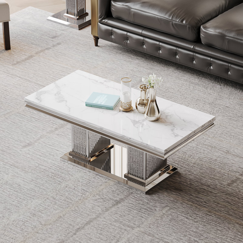 Coffee Table, Silver, Marble White