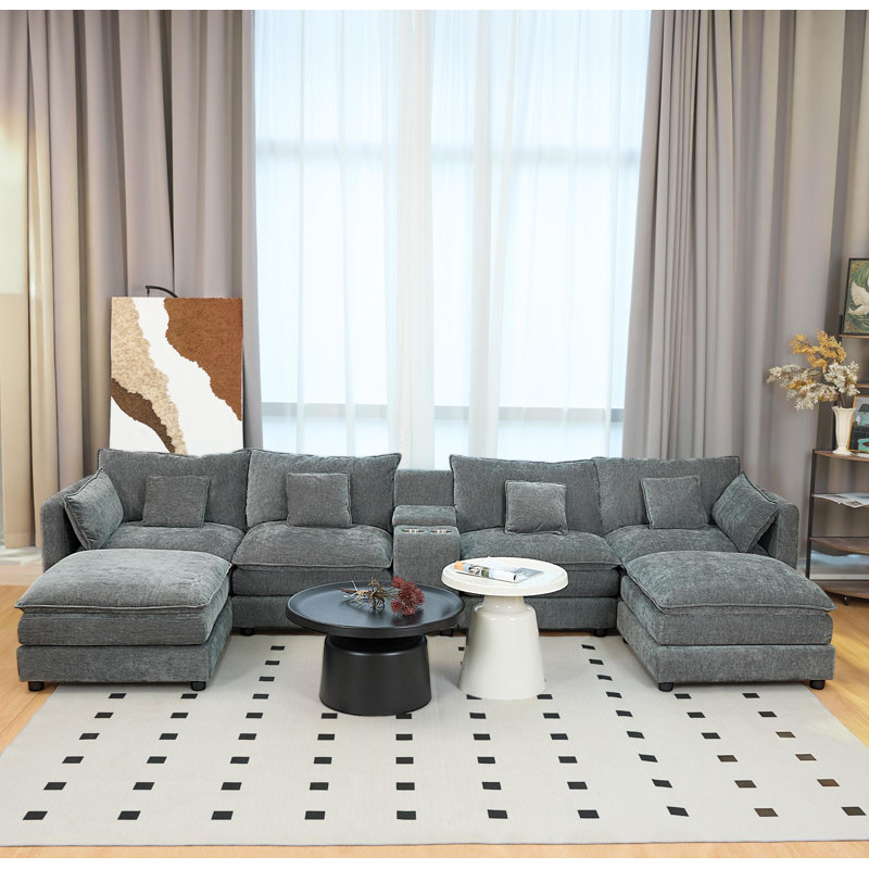 Canapé modulaire en U Boneless, Mélange de polyester gris