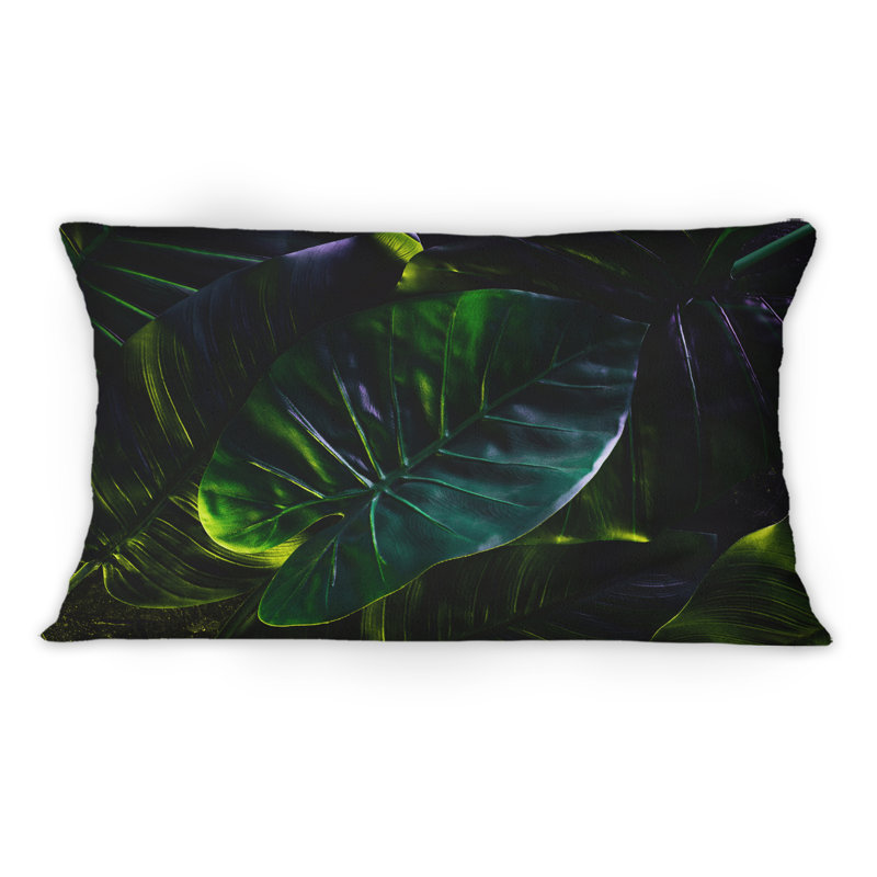 Feuilles tropicales ton sur ton noir VI - coussin décoratif imprimé tropical 1