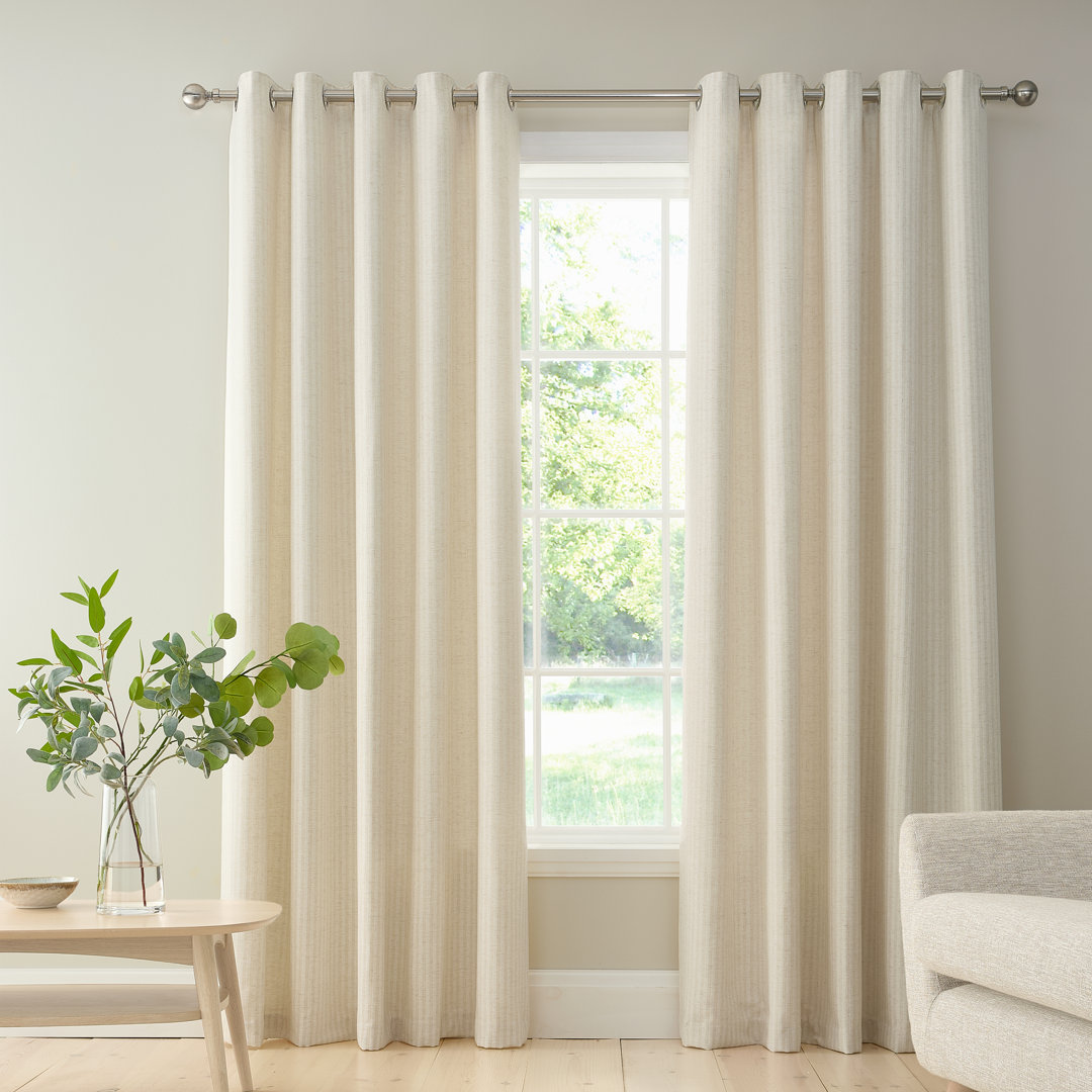Chenille Stripe Lined Eyelet Curtains