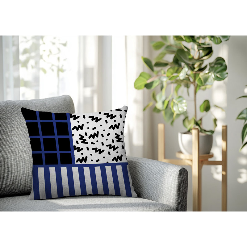 Oreiller carré réversible intérieur / extérieur Froza, Bleu marine, Carré 16 po