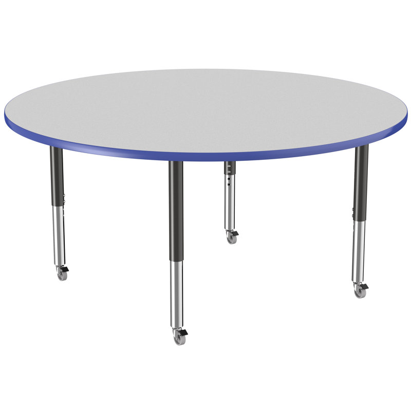 Table ronde à hauteur réglable, H 24 po x L 60 po x l 60 po, Gris / bleu, Super