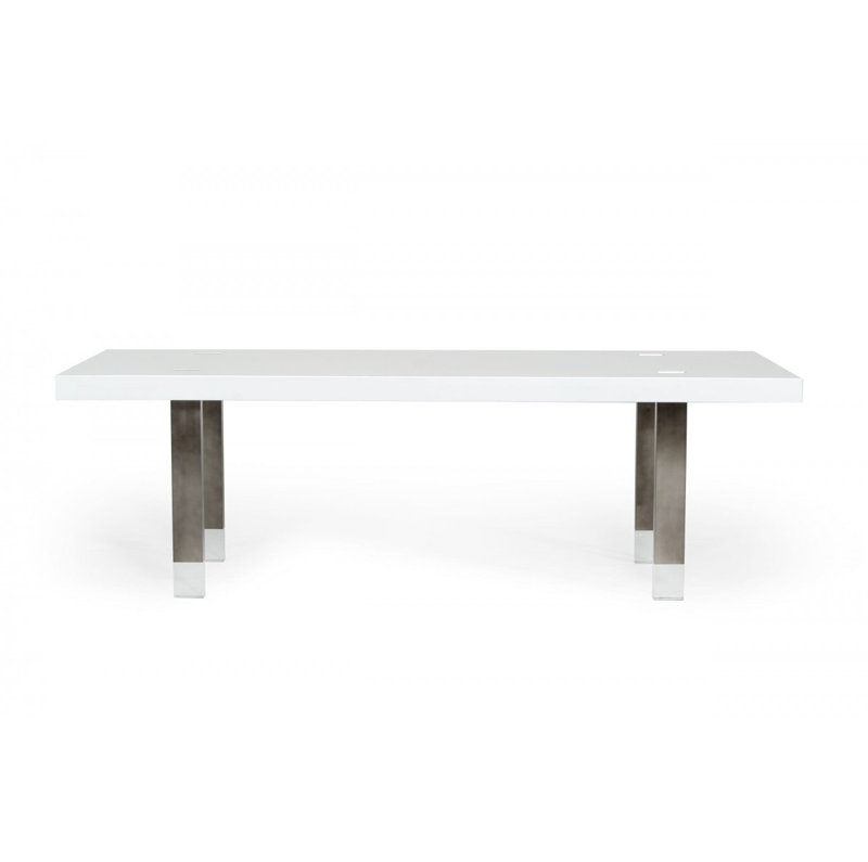 Table de salle à manger 95 "en acier inoxydable blanc et gris
