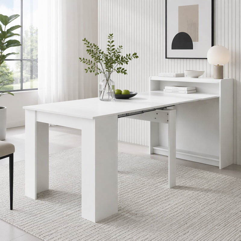 Table de salle à manger extensible moderne avec rangement, Blanc