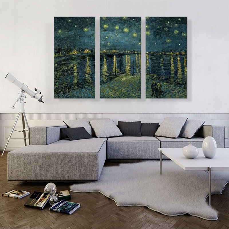 Nuit étoilée au-dessus du rhône 1888 - reproduction de 3 pièces, H 40 po x l 60 po x 1,5 po