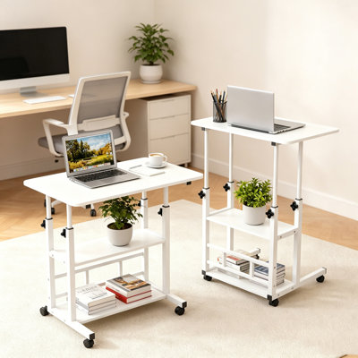 Desk with Storage Shelves and Wheels