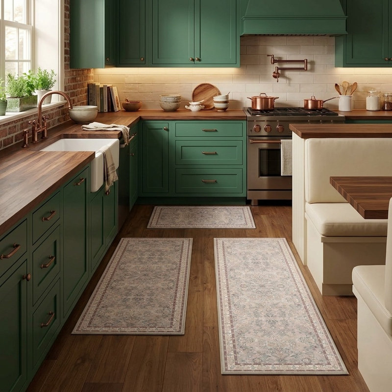 Ensemble de 3 tapis de cuisine anti-fatigue Boho avec fausse laine lavable antidérapante