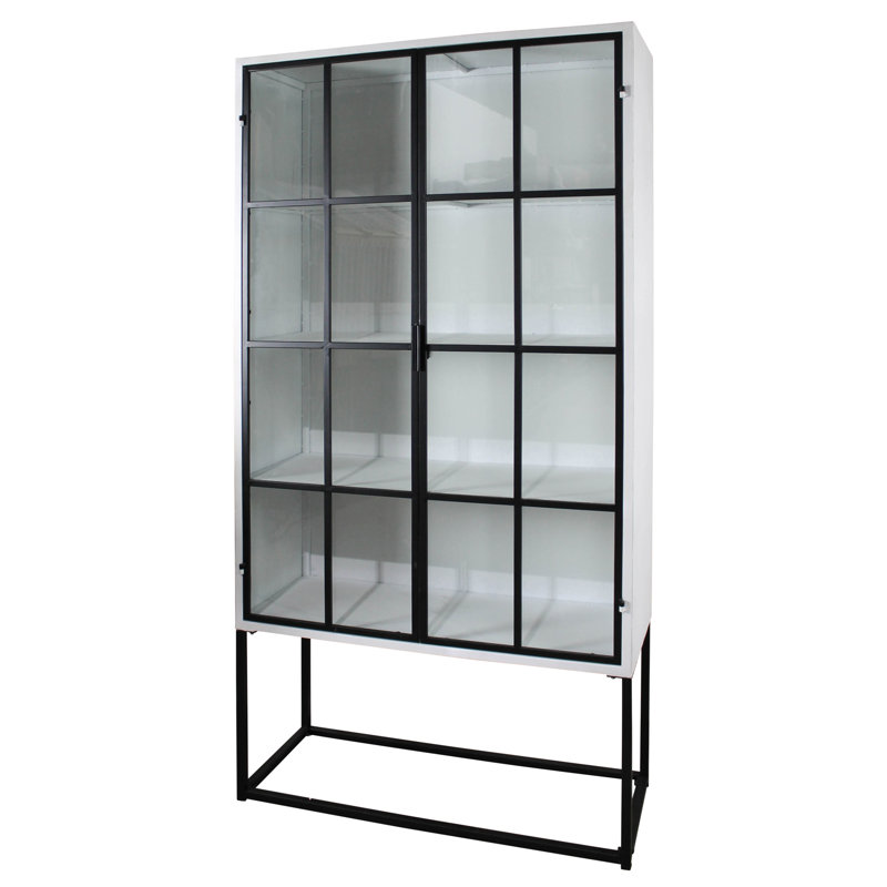 Tall Black Metal China Cabinet with Glass Doors
