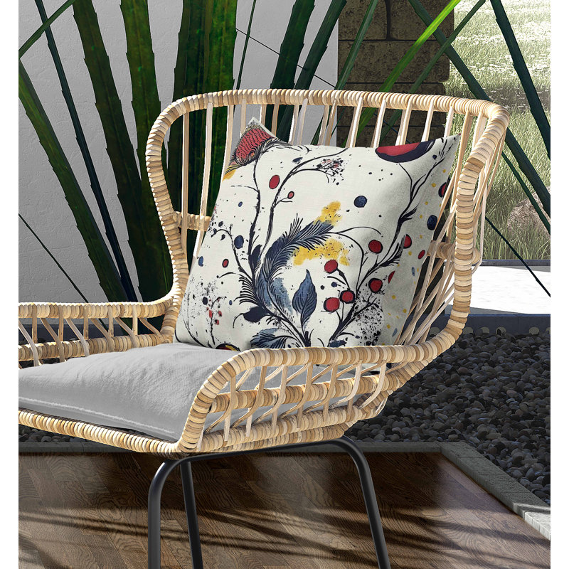 Coussin intérieur / extérieur Spotted Garden, Rouge / beige / jaune, Carré 16 po