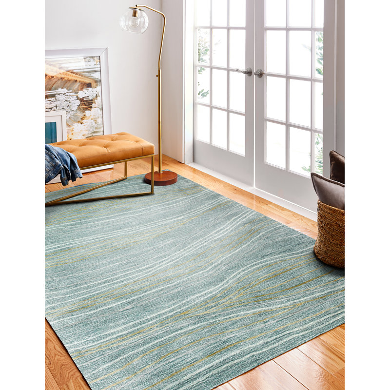 Tapis bleu sarcelle touffeté à la main Farrie, Rectangle 8 pi 6 po x 11 pi 6 po
