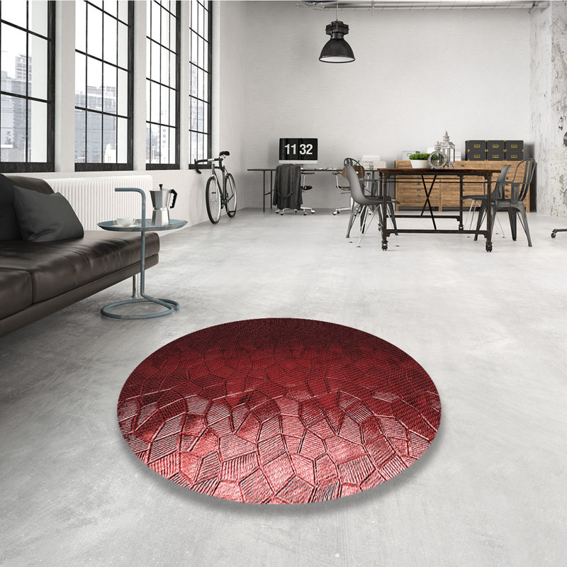 Tapis abstrait en laine rouge, Rond 5 pi