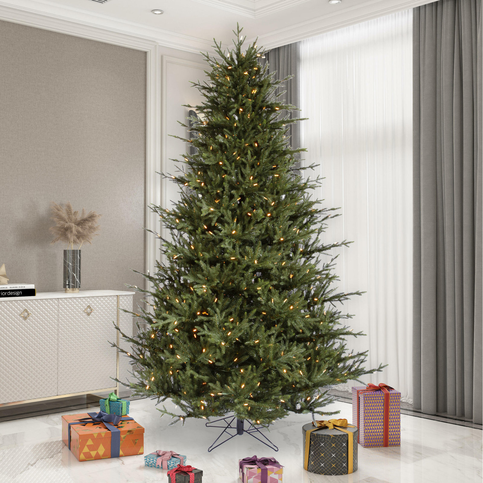 8.5" H Green Realistic Artificial Fir Christmas Tree with 1000 Lights LED Lights, 8.5' H