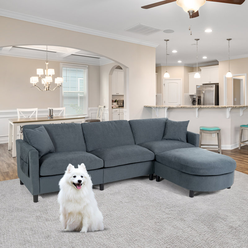 Dayman Upholstered L-Shaped Sectional Reversible, Dark Gray Polyester