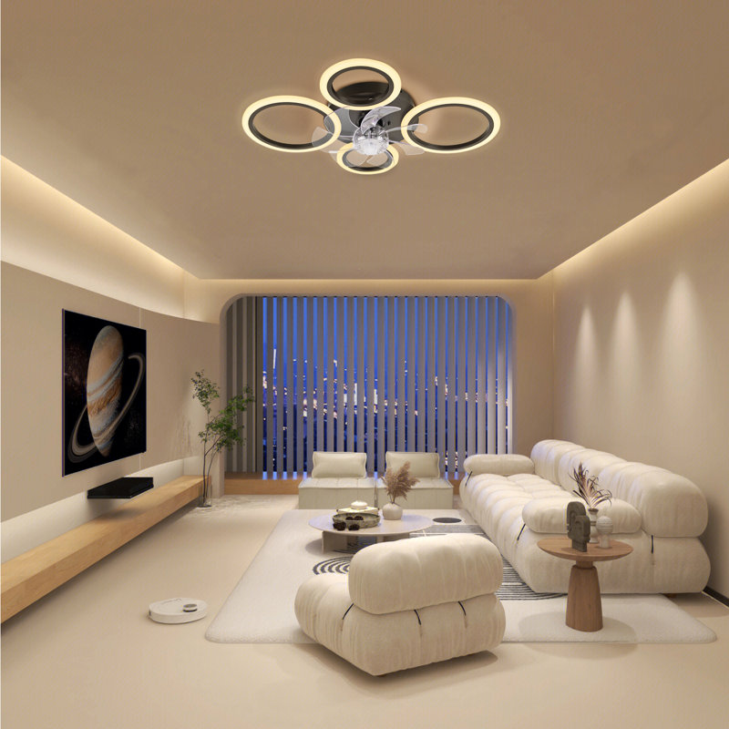 Bulmer Modern Flush Mount Ceiling Fan with Dimmable LED Light Kit,RC,Reversible Blades,6 Speeds - 4 Rings