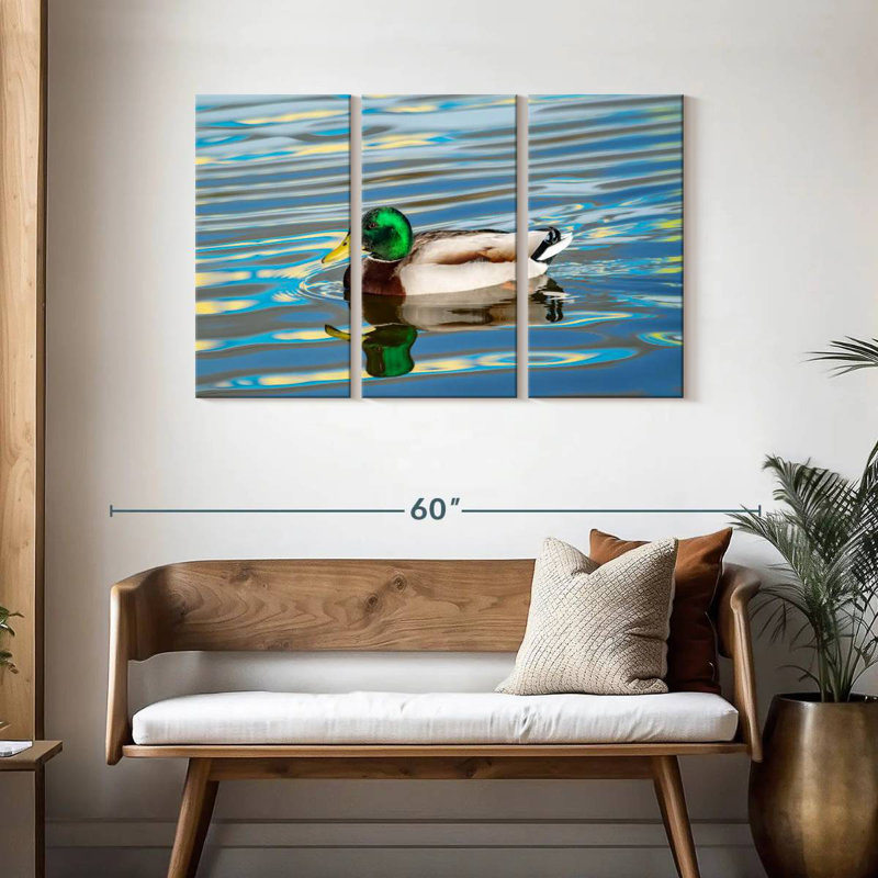 Canard nageant sur le lac, H 28 po x l 45 po
