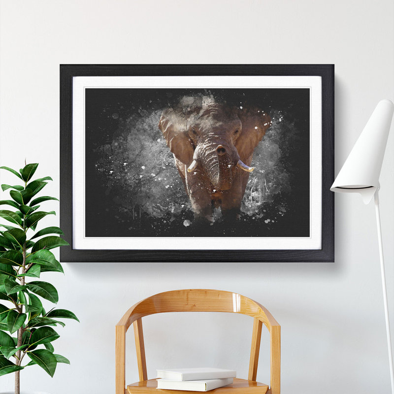 Elephant Vol.1 Paint Splash - Picture Frame Graphic Art, 27cm H x 36cm W x 2cm D, Black