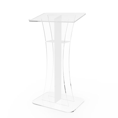 Podium Clear Ghost Acrylic w / White Cross, Easy Assembly Required -  FixtureDisplays, 1803-310