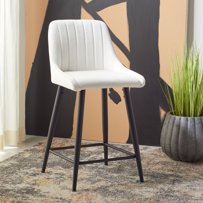 Hallberg Upholstered Counter Stool with Metal Frame, Ivory