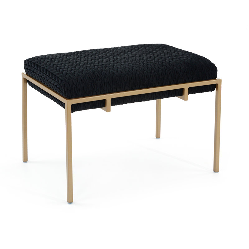 Metal Silver Upholstered Bench, Black