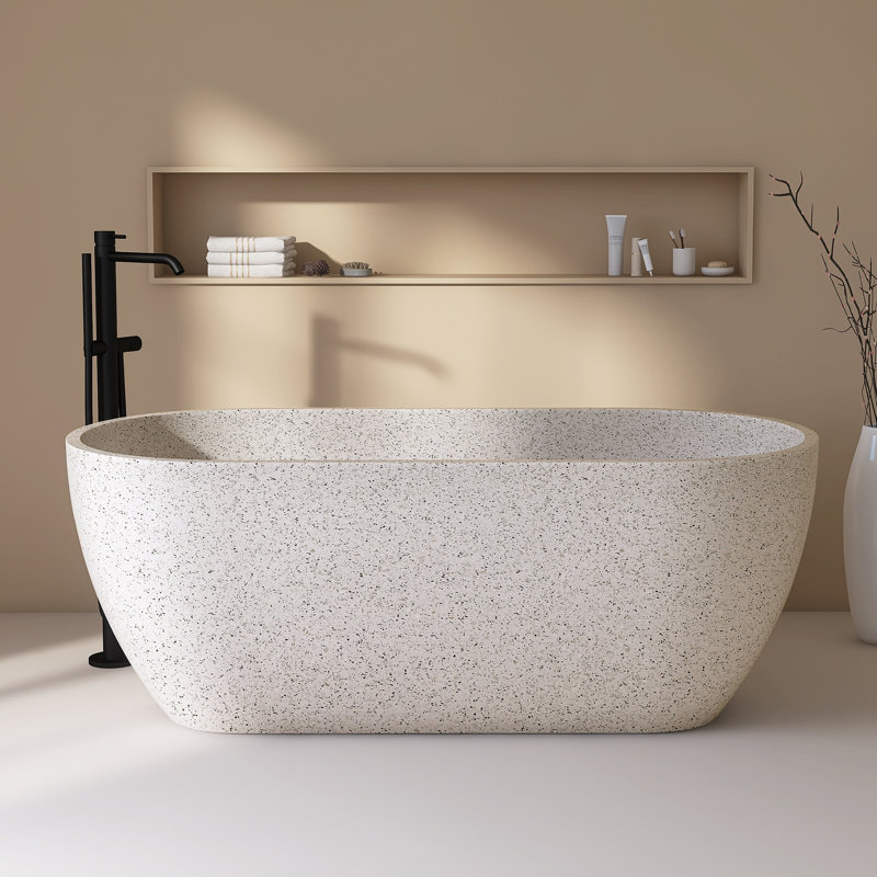  Baignoire de trempage autoportante 63 po. X 31 po. Terrazzo, Crème, crème