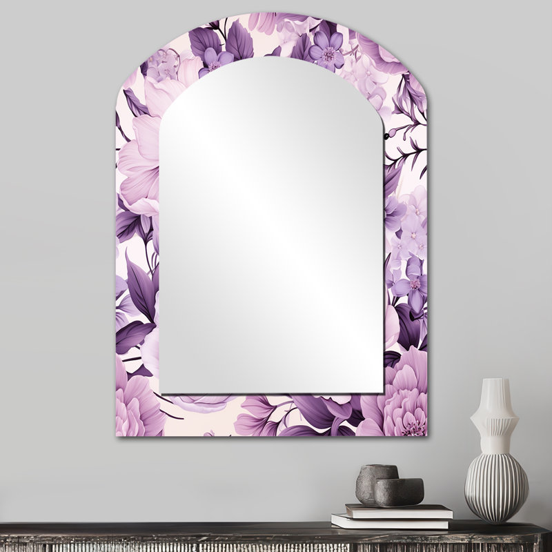 Salon Victorian Elegance Soft Lavender Blossom - miroir mural à arche florale, miroir décoratif asymétrique Cottage