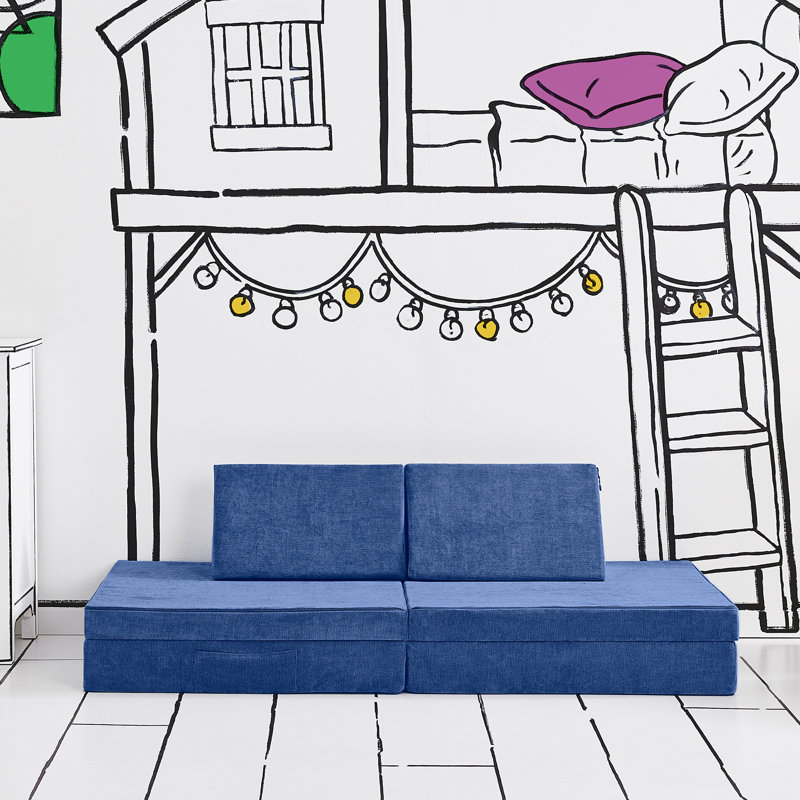 Yourigami Kids and Toddler Play Couch, Convertible Folding Sofa, Durable Foam Modular Design, Dark Blue