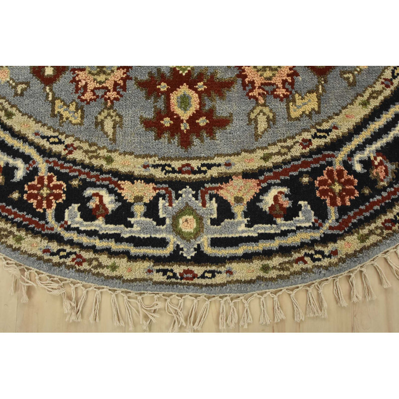Tapis oriental en laine bleu noué à la main 5 pi x 4 pi 11 po Heriz