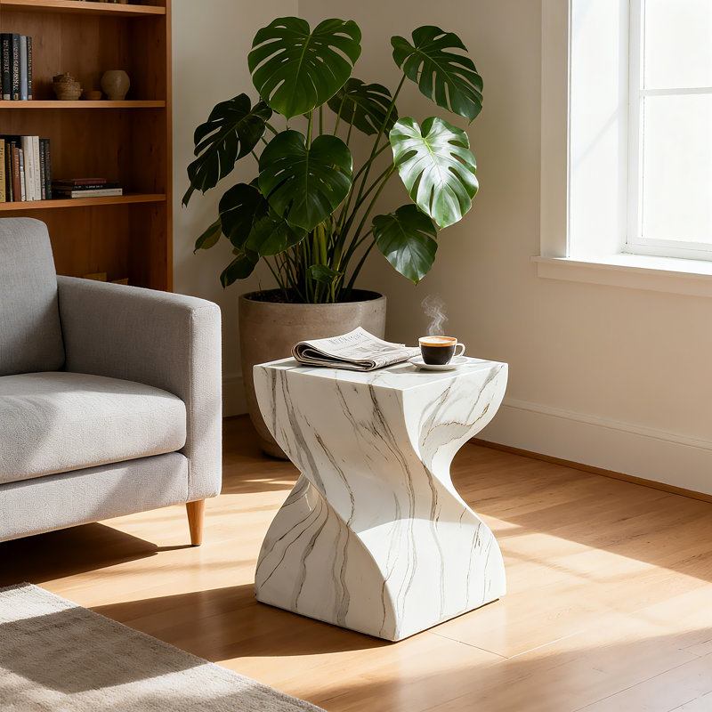 Petite table de bout / tabouret d'extérieur en faux ciment Cement, petite table d'appoint ronde | Idée de cadeau