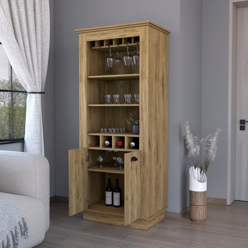 Armoire à vin fonctionnelle à 4 compartiments - armoire à bar en bois: 4 fentes, rangement pour bouteilles et support, Brun
