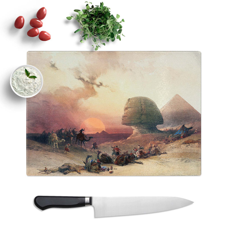 Tempered Glass Sunset by the Great Sphinx Pyramids of Giza by David Roberts Chopping Board, 39 cm x 28.5 cm