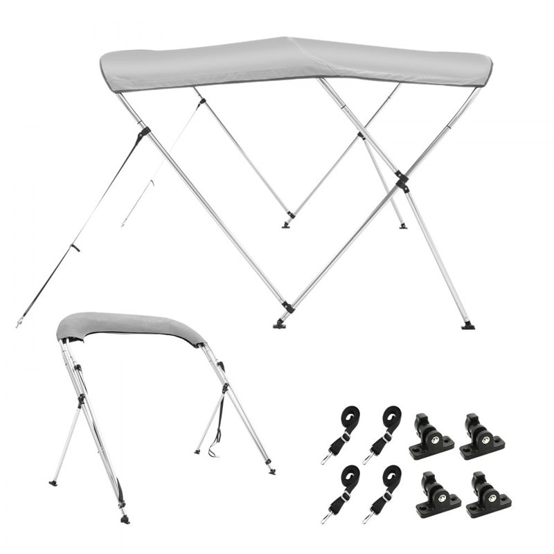 Housse pour bateau à 3 arceaux, toit en polyester 900D avec structure en alliage d'aluminium de 1 po, imperméable et pare-soleil, comprend une botte de rangement, 4 sangles et 2 poteaux de soutien
