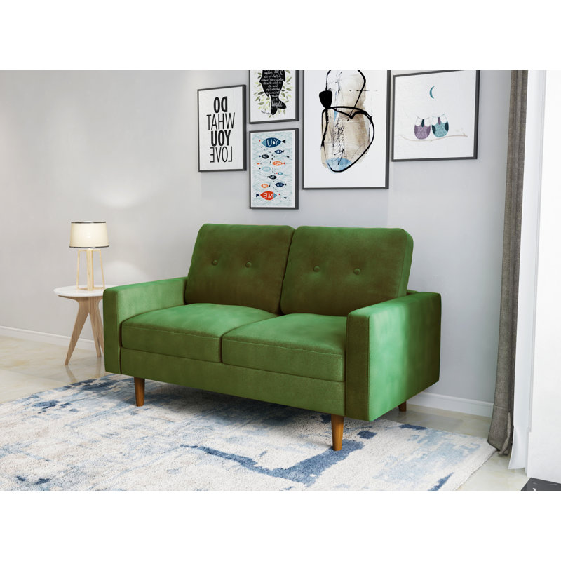 58'' Velvet Loveseat, Olive Green Velvet 