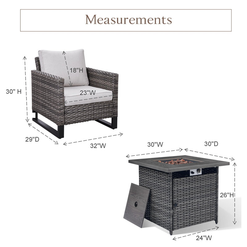 Ensemble de conversation d'extérieur pour 4 personnes avec foyer 30 po et coussins Hansencamp, Beige