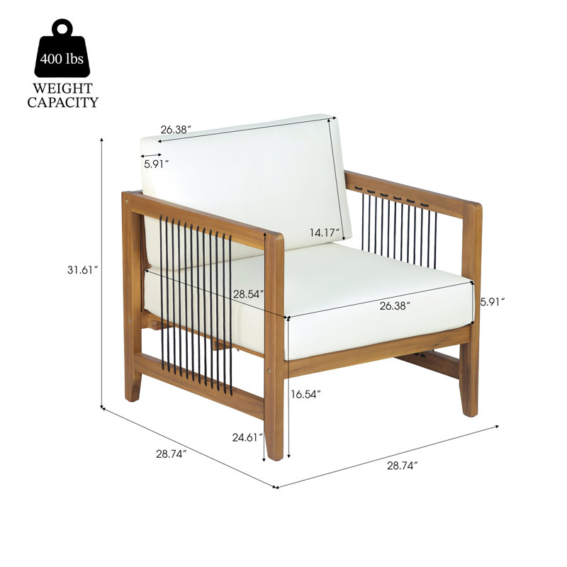 Chaises longues de patio modernes, fauteuil en bois d'acacia pour jardin