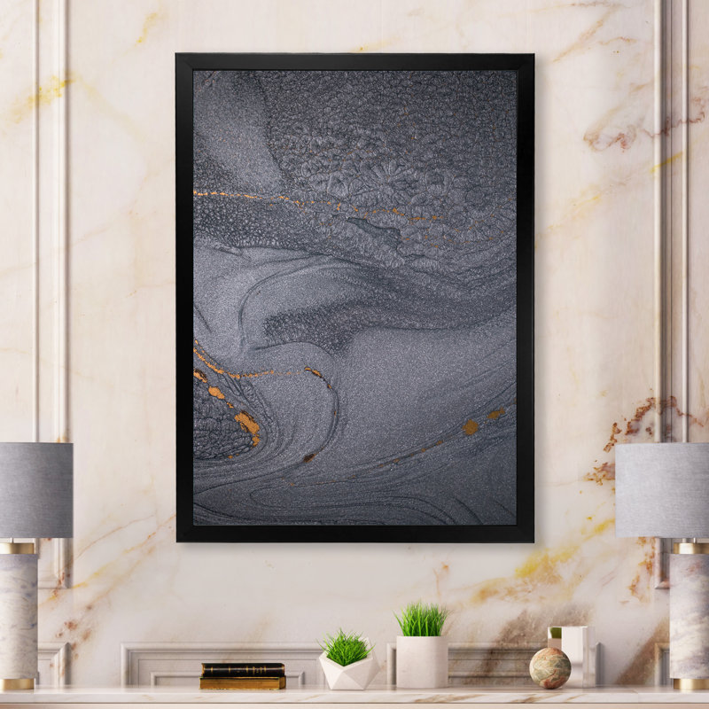 «Dramatic Grey», impression sur toile monochrome fluide moderne, Cadre noir, H 20 po x l 12 po x P 1 po