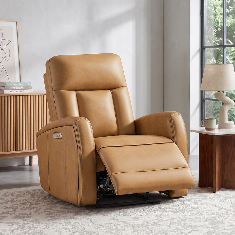 Wall Hugger Power Recliner With Faux Leather Upholstery – Ergonomic High-Back Design, Camel
