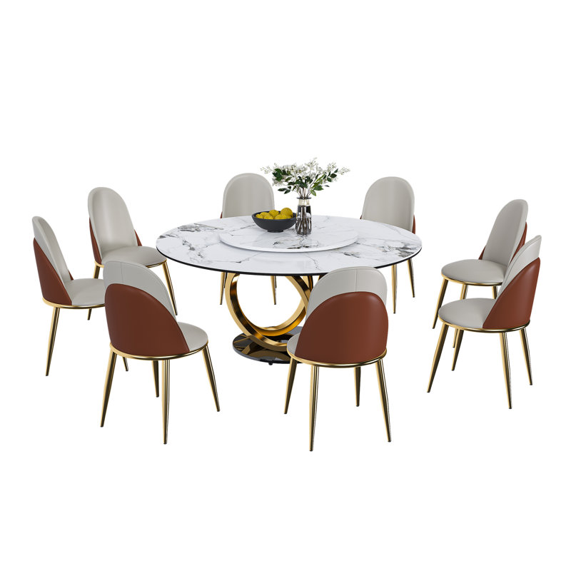 Ensemble de salle à manger élégant en pierre frittée rotative, parfait pour les espaces compacts