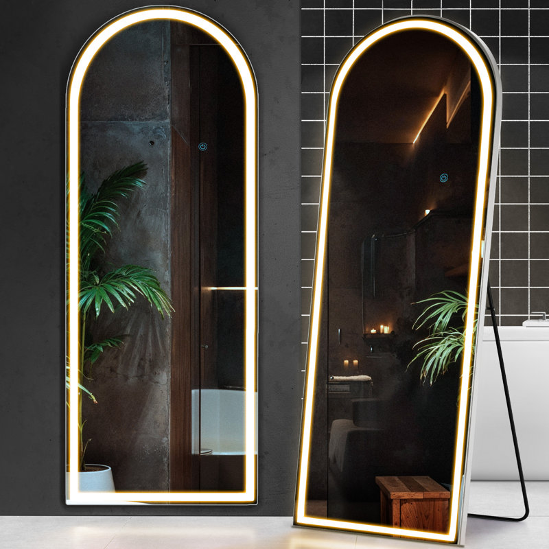 Arched LED Metal Floor Mirror, 71" x 26"