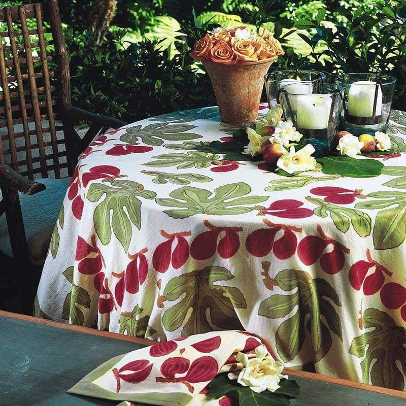 Fig Handmade Floral Tablecloth, 128" x 71", Red/Green/White