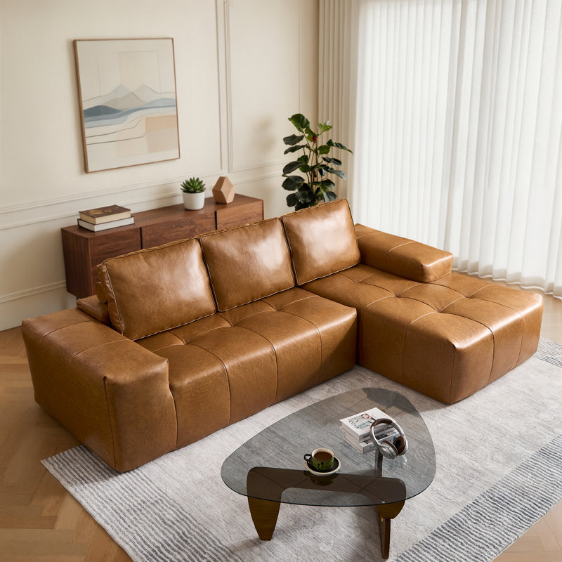Bonelesss 114'' Modern Faux Leather Sectional Sofa With L-Shaped Chaise, Deep Seat Modular Couch For Living Room Or Bedroom, Upholstered Sofa, No Assembly Needed