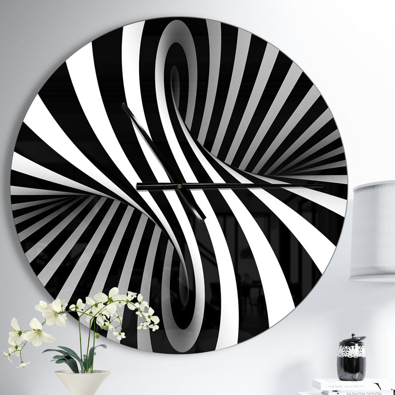 Noir et blanc en spirale - horloge murale moderne, Moyen