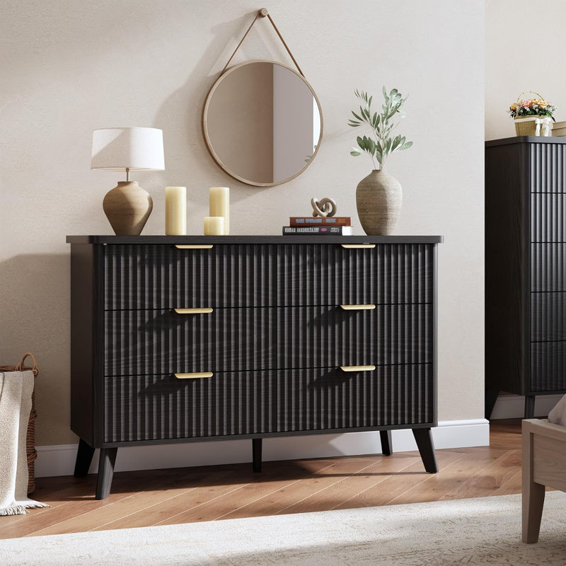 Commode 6 tiroirs 47,2 po, Noir