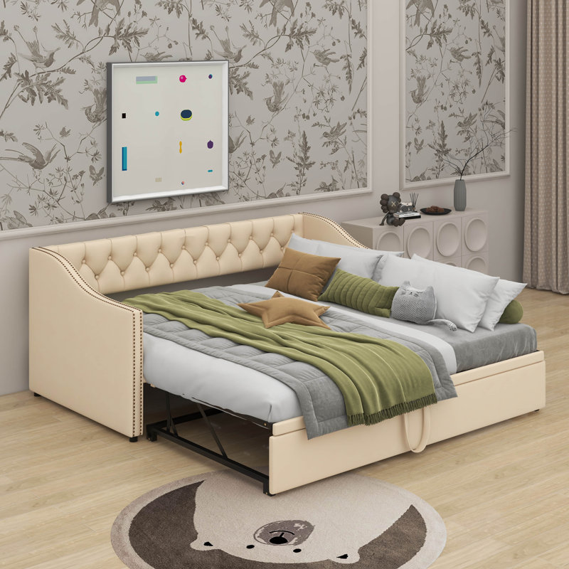Lit de jour simple rembourré avec couchette, Beige