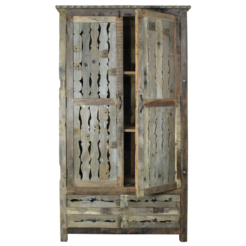 Rustic Salvaged Wood Armoire with Shelves and Drawers